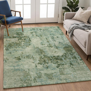 HomeRoots 8' X 10' Sage and Teal Blue Abstract Washable Area Rug – Stylish, Durable, Indoor/Outdoor Versatile Decor 688834