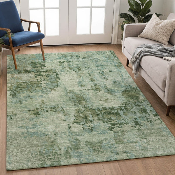 HomeRoots 8' X 10' Sage and Teal Blue Abstract Washable Area Rug – Stylish, Durable, Indoor/Outdoor Versatile Decor 688834