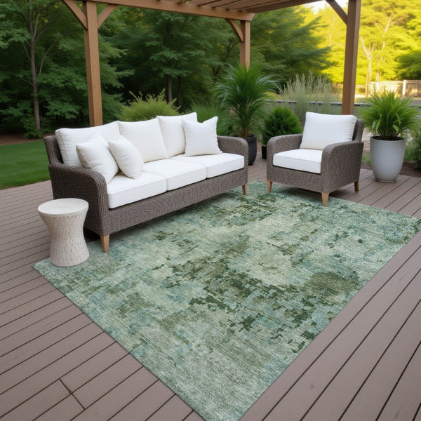 HomeRoots 8' X 10' Sage and Teal Blue Abstract Washable Area Rug – Stylish, Durable, Indoor/Outdoor Versatile Decor 688834