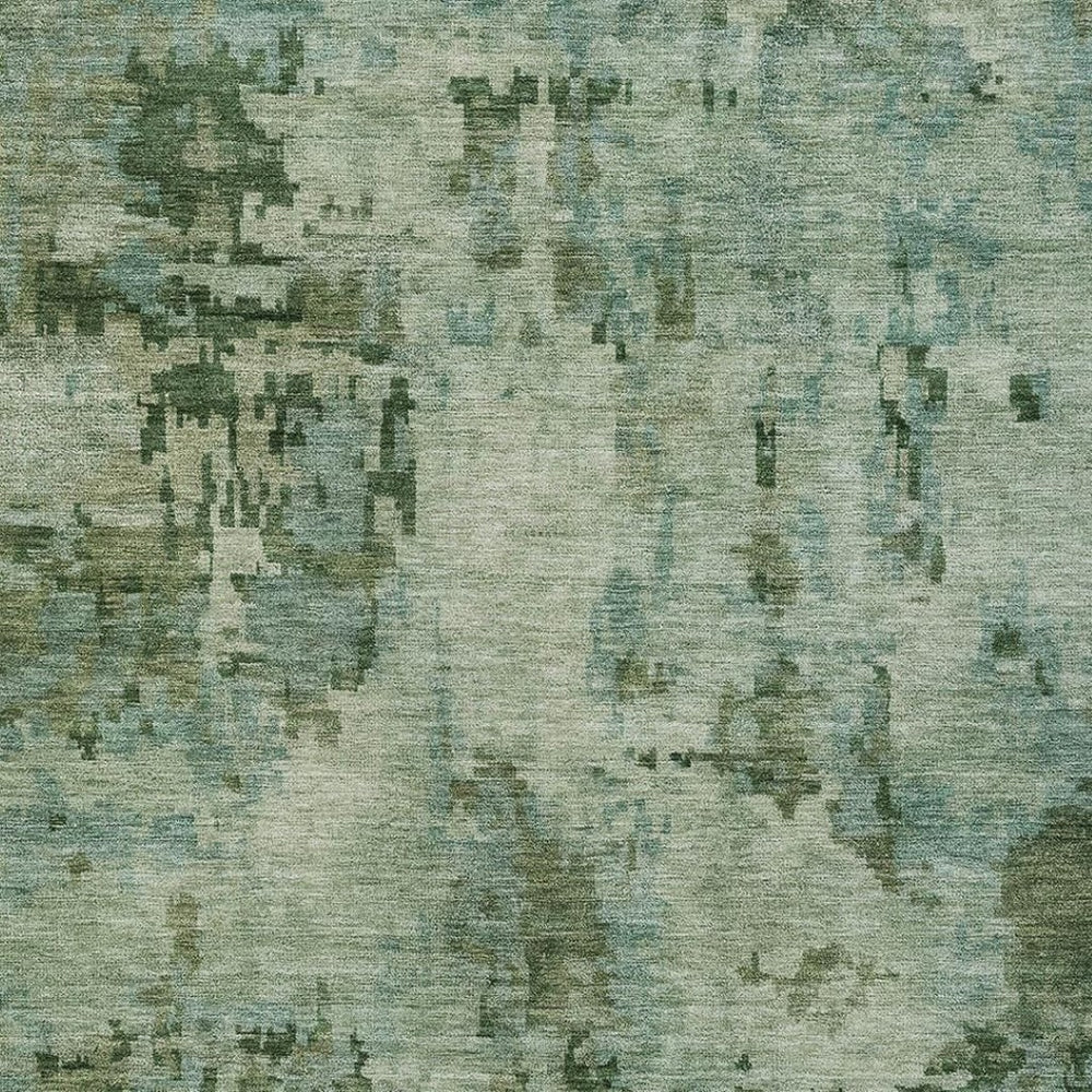 HomeRoots 10' Sage & Teal Blue Abstract Washable Area Rug - Durable, Stylish, Indoor/Outdoor Decor Piece! 688836