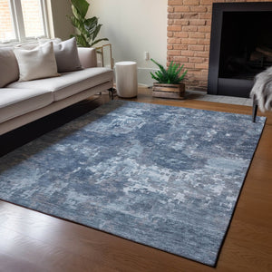 HomeRoots 5' X 8' Abstract Blue and Ivory Area Rug - Versatile, Washable, Stain-Resistant for Indoor/Outdoor Use 688838