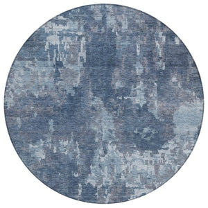 HomeRoots 8' Round Blue and Ivory Abstract Indoor Outdoor Area Rug – Stylish, Durable, Washable, Versatile Design 688839