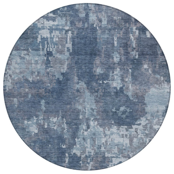 HomeRoots 8' Round Blue and Ivory Abstract Indoor Outdoor Area Rug – Stylish, Durable, Washable, Versatile Design 688839