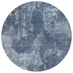 HomeRoots 8' Round Blue and Ivory Abstract Indoor Outdoor Area Rug – Stylish, Durable, Washable, Versatile Design 688839