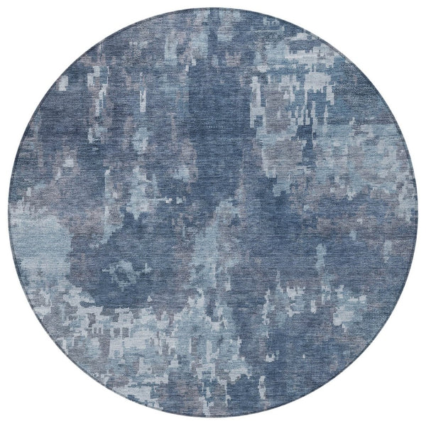HomeRoots 8' Round Blue and Ivory Abstract Indoor Outdoor Area Rug – Stylish, Durable, Washable, Versatile Design 688839