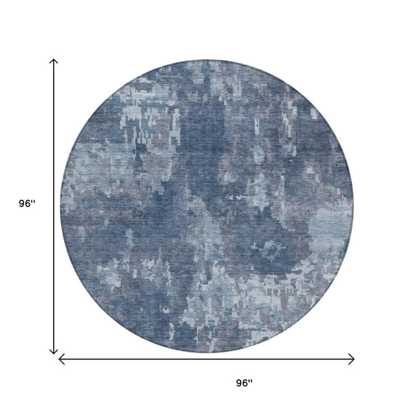 HomeRoots 8' Round Blue and Ivory Abstract Indoor Outdoor Area Rug – Stylish, Durable, Washable, Versatile Design 688839