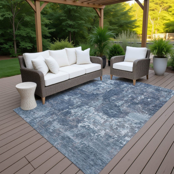 HomeRoots 10' Blue and Ivory Abstract Washable Area Rug - Stylish, Durable for Indoor/Outdoor High-Traffic Use 688842