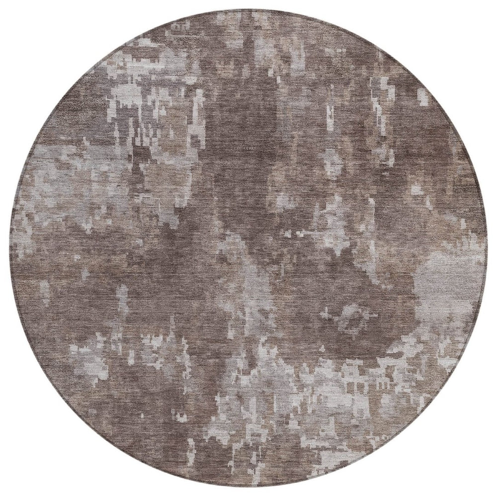 HomeRoots 8' Brown and Ivory Round Abstract Rug - Stylish, Washable, Durable for Indoor & Outdoor Spaces! 688845
