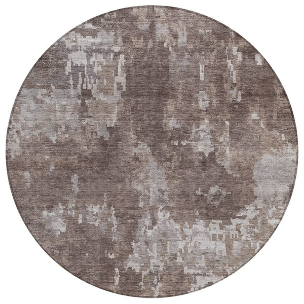 HomeRoots 8' Brown and Ivory Round Abstract Rug - Stylish, Washable, Durable for Indoor & Outdoor Spaces! 688845