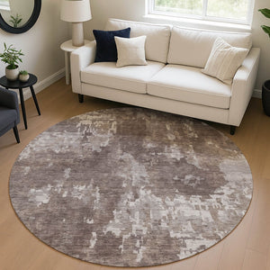 HomeRoots 8' Brown and Ivory Round Abstract Rug - Stylish, Washable, Durable for Indoor & Outdoor Spaces! 688845
