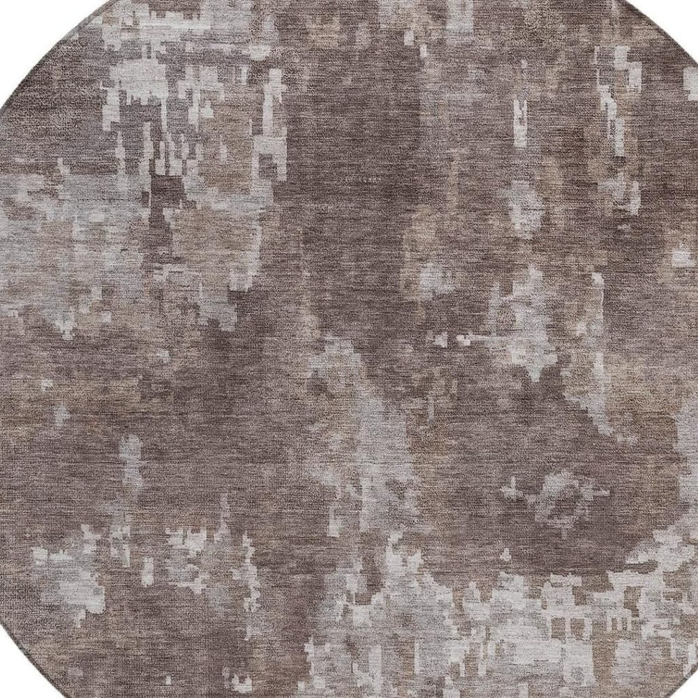 HomeRoots 8' Brown and Ivory Round Abstract Rug - Stylish, Washable, Durable for Indoor & Outdoor Spaces! 688845