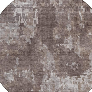 HomeRoots 8' Brown and Ivory Round Abstract Rug - Stylish, Washable, Durable for Indoor & Outdoor Spaces! 688845