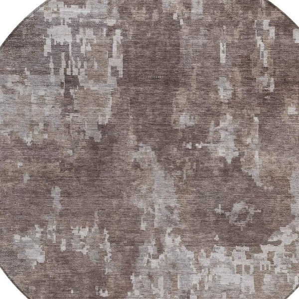 HomeRoots 8' Brown and Ivory Round Abstract Rug - Stylish, Washable, Durable for Indoor & Outdoor Spaces! 688845