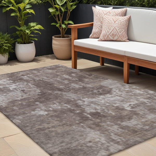 HomeRoots 9' X 12' Stylish Brown & Ivory Abstract Indoor/Outdoor Area Rug - Durable, Washable & Versatile Design 688847