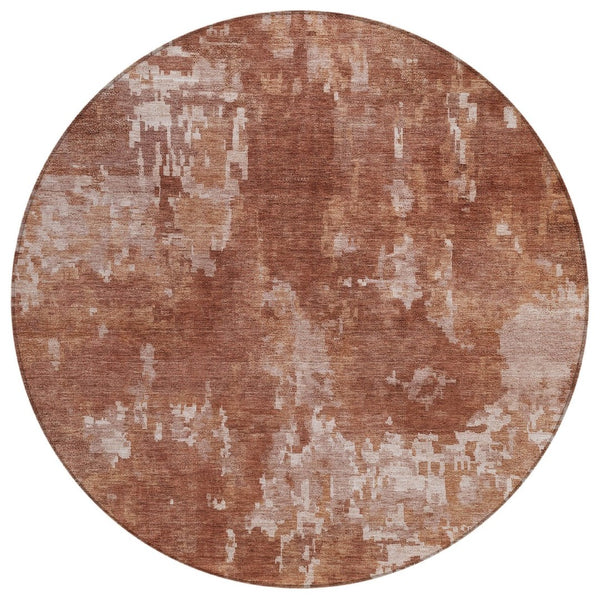 HomeRoots 8' Copper And Ivory Round Area Rug - Modern Abstract Washable Design for Indoor & Outdoor Spaces 688851
