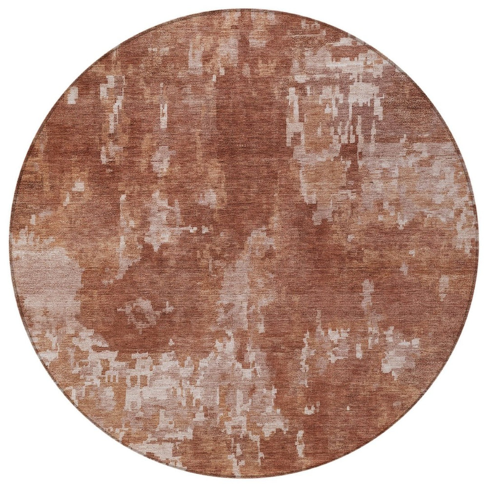 HomeRoots 8' Copper And Ivory Round Area Rug - Modern Abstract Washable Design for Indoor & Outdoor Spaces 688851