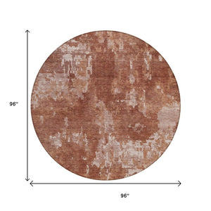 HomeRoots 8' Copper And Ivory Round Area Rug - Modern Abstract Washable Design for Indoor & Outdoor Spaces 688851