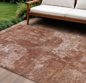 HomeRoots 8' X 10' Stylish Copper and Ivory Abstract Area Rug - Washable, Durable, Indoor-Outdoor Versatility! 688852
