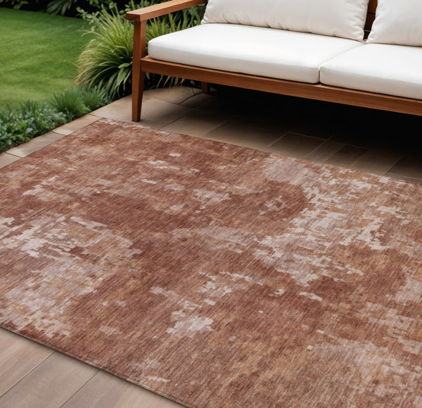 HomeRoots 8' X 10' Stylish Copper and Ivory Abstract Area Rug - Washable, Durable, Indoor-Outdoor Versatility! 688852