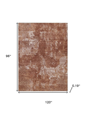 HomeRoots 8' X 10' Stylish Copper and Ivory Abstract Area Rug - Washable, Durable, Indoor-Outdoor Versatility! 688852