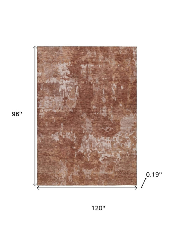 HomeRoots 8' X 10' Stylish Copper and Ivory Abstract Area Rug - Washable, Durable, Indoor-Outdoor Versatility! 688852