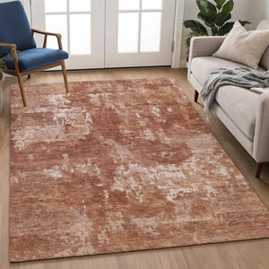 HomeRoots 8' X 10' Stylish Copper and Ivory Abstract Area Rug - Washable, Durable, Indoor-Outdoor Versatility! 688852
