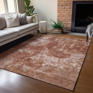 HomeRoots 8' X 10' Stylish Copper and Ivory Abstract Area Rug - Washable, Durable, Indoor-Outdoor Versatility! 688852