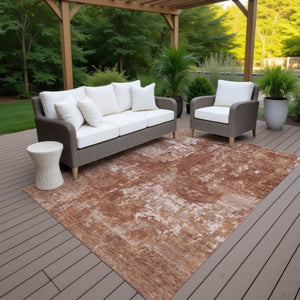 HomeRoots 8' X 10' Stylish Copper and Ivory Abstract Area Rug - Washable, Durable, Indoor-Outdoor Versatility! 688852