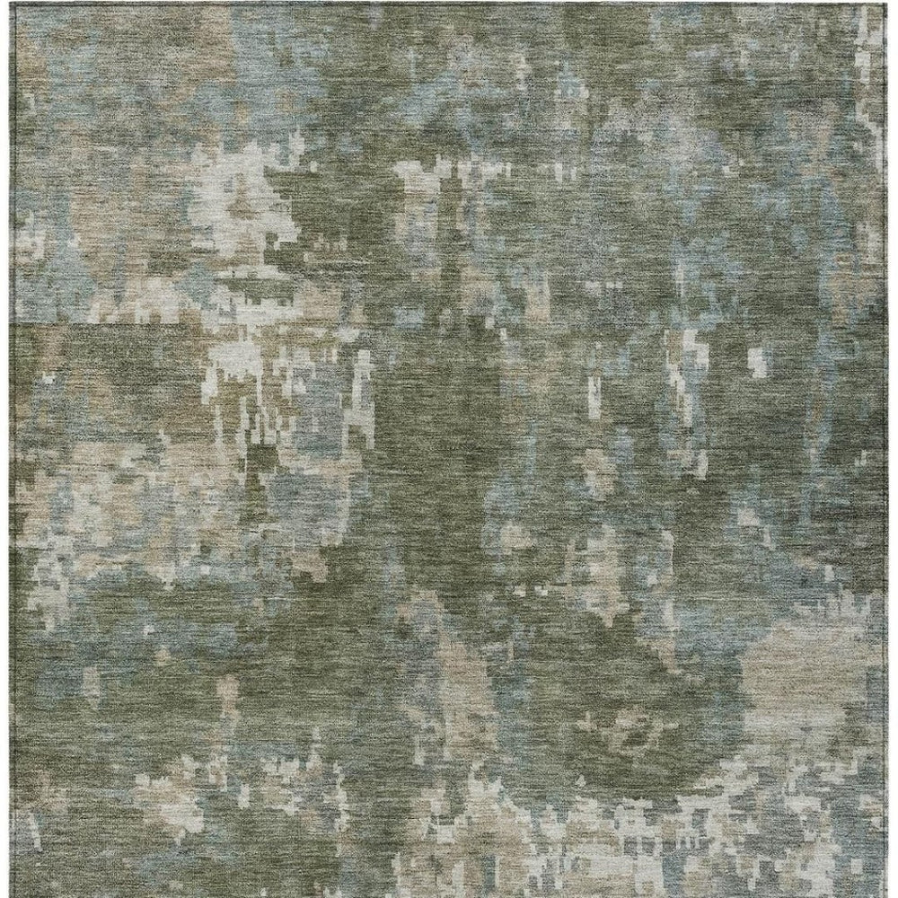 HomeRoots 5' X 8' Stylish Fern Green & Beige Abstract Area Rug - Washable, Durable for Indoor & Outdoor Spaces 688856
