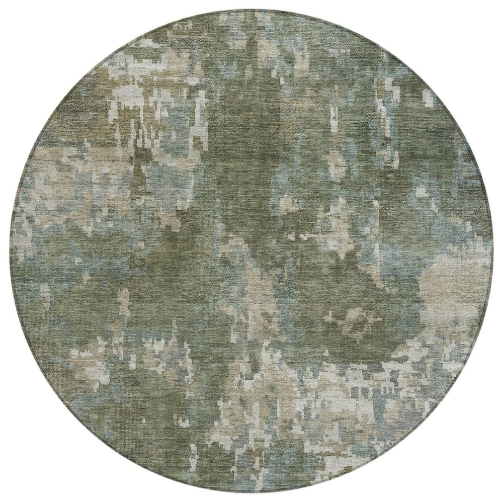 HomeRoots 8' Fern Green and Beige Round Abstract Rug - Stylish, Washable Design for Indoor and Outdoor Spaces 688857