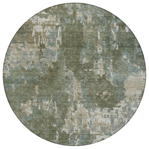 HomeRoots 8' Fern Green and Beige Round Abstract Rug - Stylish, Washable Design for Indoor and Outdoor Spaces 688857