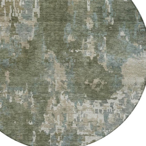 HomeRoots 8' Fern Green and Beige Round Abstract Rug - Stylish, Washable Design for Indoor and Outdoor Spaces 688857
