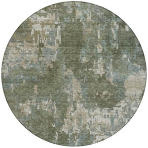 HomeRoots 8' Fern Green and Beige Round Abstract Rug - Stylish, Washable Design for Indoor and Outdoor Spaces 688857