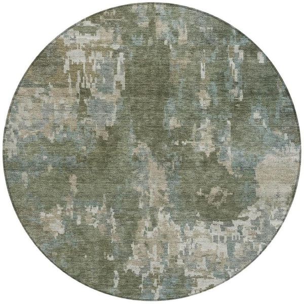 HomeRoots 8' Fern Green and Beige Round Abstract Rug - Stylish, Washable Design for Indoor and Outdoor Spaces 688857