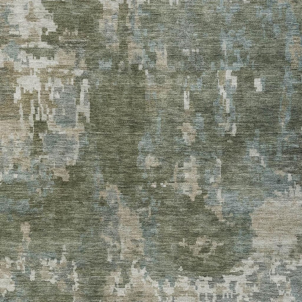 HomeRoots 8' X 10' Fern Green & Beige Abstract Area Rug - Stylish, Washable, Indoor/Outdoor Durability for All Spaces 688858