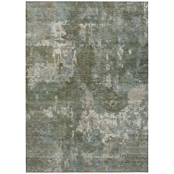 HomeRoots 8' X 10' Fern Green & Beige Abstract Area Rug - Stylish, Washable, Indoor/Outdoor Durability for All Spaces 688858