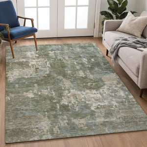 HomeRoots 9' X 12' Fern Green and Beige Abstract Area Rug - Stylish, Washable, Durable for Indoor & Outdoor Use 688859
