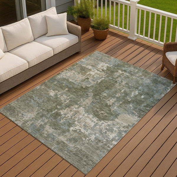 HomeRoots 10' Contemporary Fern Green and Beige Abstract Washable Area Rug for Indoor/Outdoor Spaces 688860