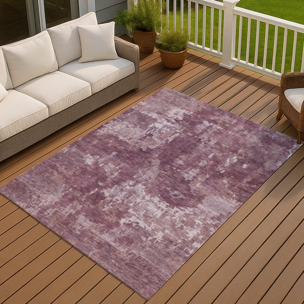 HomeRoots 5' Stylish Merlot and Gray Abstract Area Rug – Washable, Durable, Indoor/Outdoor, Modern Design 688862