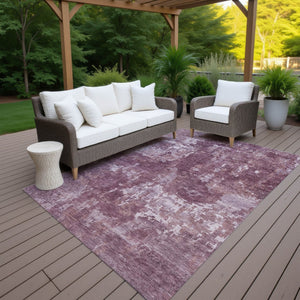 HomeRoots 5' Stylish Merlot and Gray Abstract Area Rug – Washable, Durable, Indoor/Outdoor, Modern Design 688862
