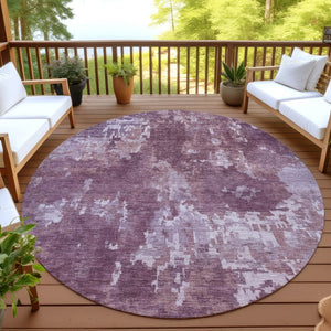 HomeRoots 8' Merlot and Gray Round Abstract Area Rug - Stylish, Washable, and Durable for Indoor & Outdoor Use 688863