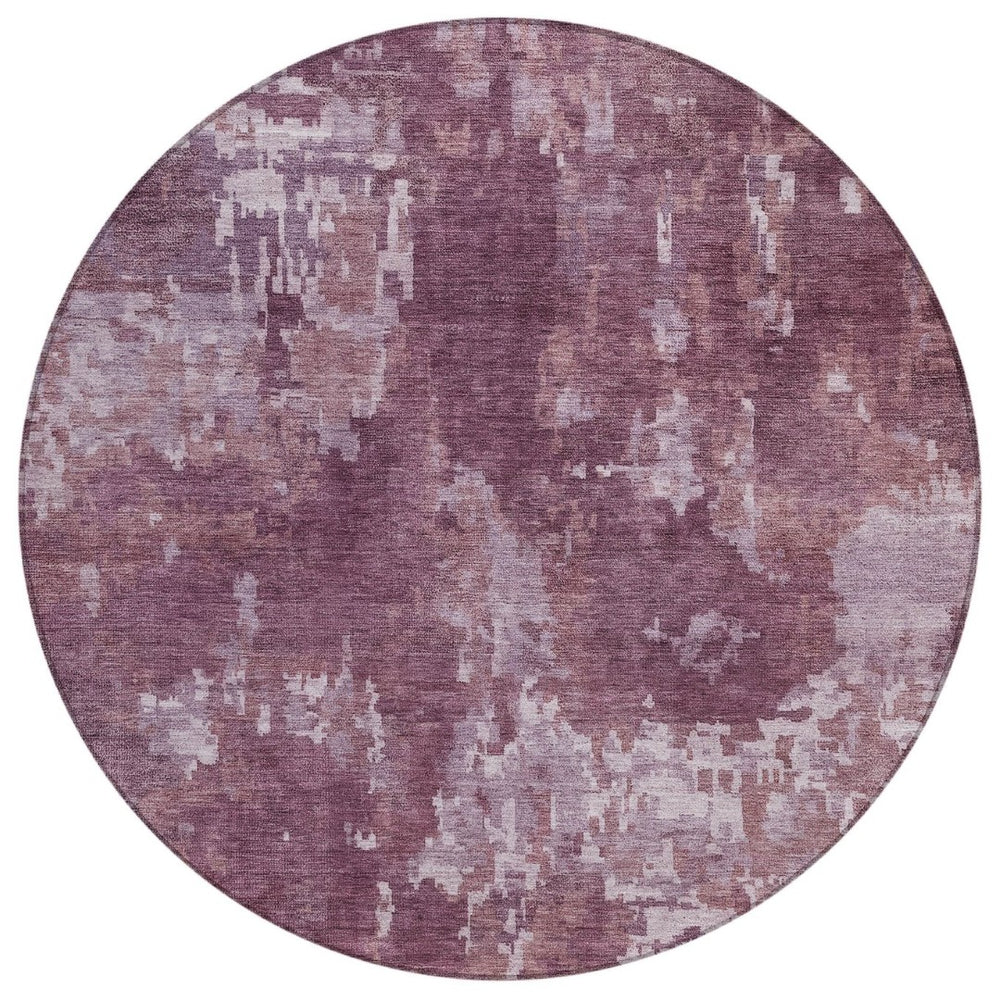 HomeRoots 8' Merlot and Gray Round Abstract Area Rug - Stylish, Washable, and Durable for Indoor & Outdoor Use 688863