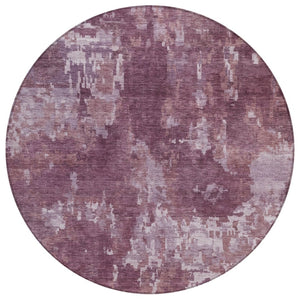 HomeRoots 8' Merlot and Gray Round Abstract Area Rug - Stylish, Washable, and Durable for Indoor & Outdoor Use 688863