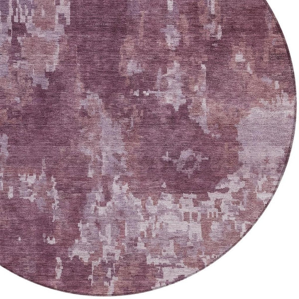 HomeRoots 8' Merlot and Gray Round Abstract Area Rug - Stylish, Washable, and Durable for Indoor & Outdoor Use 688863