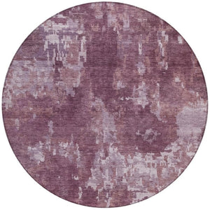 HomeRoots 8' Merlot and Gray Round Abstract Area Rug - Stylish, Washable, and Durable for Indoor & Outdoor Use 688863