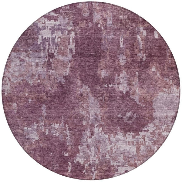 HomeRoots 8' Merlot and Gray Round Abstract Area Rug - Stylish, Washable, and Durable for Indoor & Outdoor Use 688863