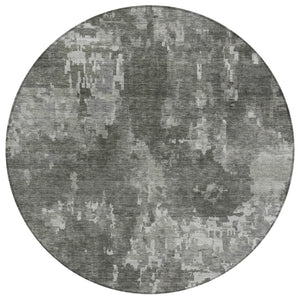HomeRoots 8' Contemporary Pewter and Ivory Round Abstract Area Rug – Washable, Durable, Indoor/Outdoor Style 688869