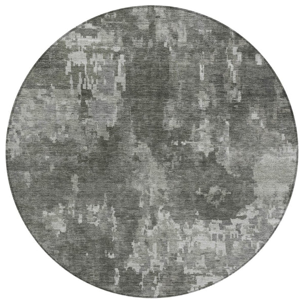 HomeRoots 8' Contemporary Pewter and Ivory Round Abstract Area Rug – Washable, Durable, Indoor/Outdoor Style 688869