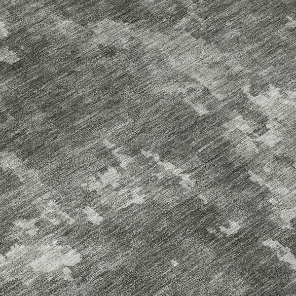 HomeRoots 8' Contemporary Pewter and Ivory Round Abstract Area Rug – Washable, Durable, Indoor/Outdoor Style 688869