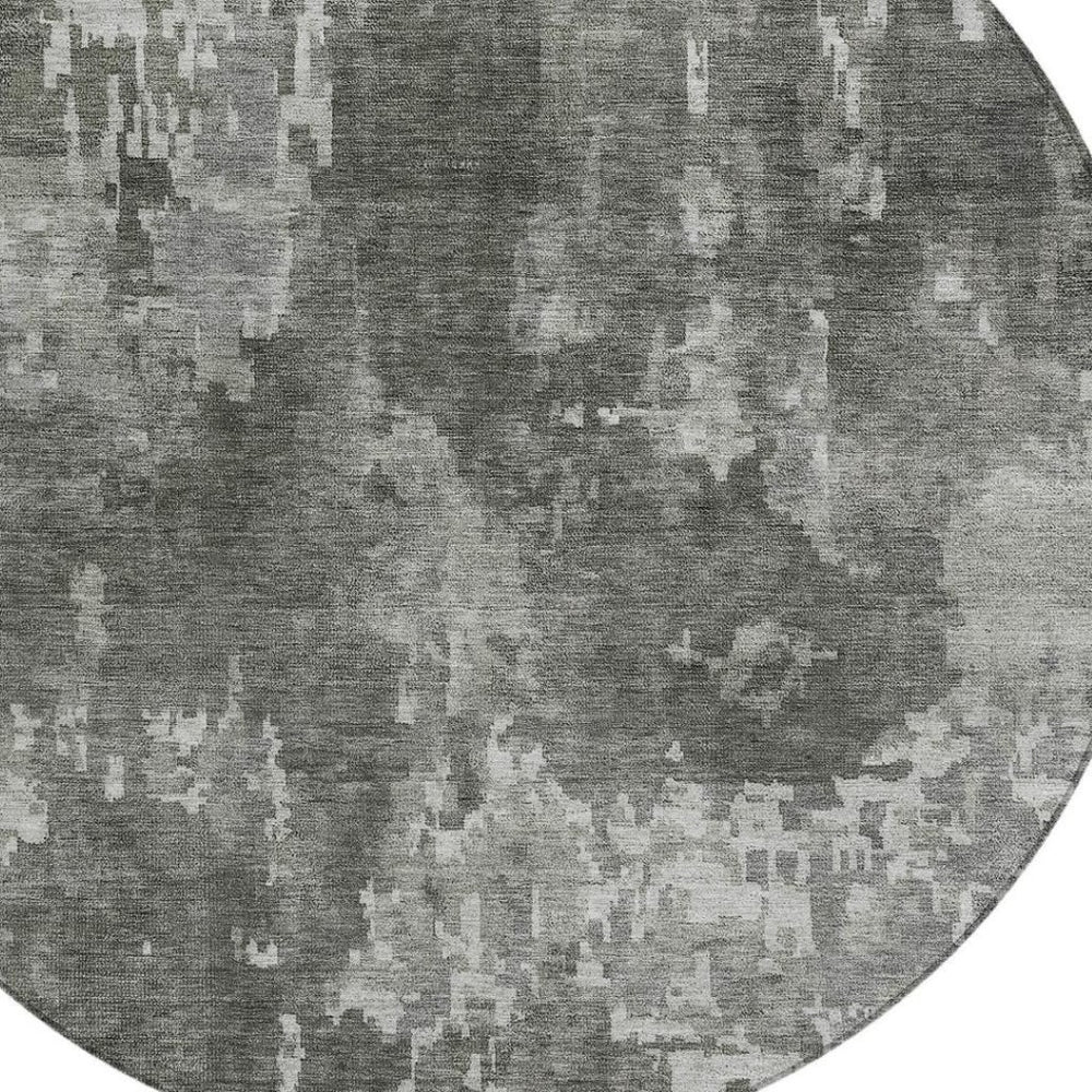HomeRoots 8' Contemporary Pewter and Ivory Round Abstract Area Rug – Washable, Durable, Indoor/Outdoor Style 688869
